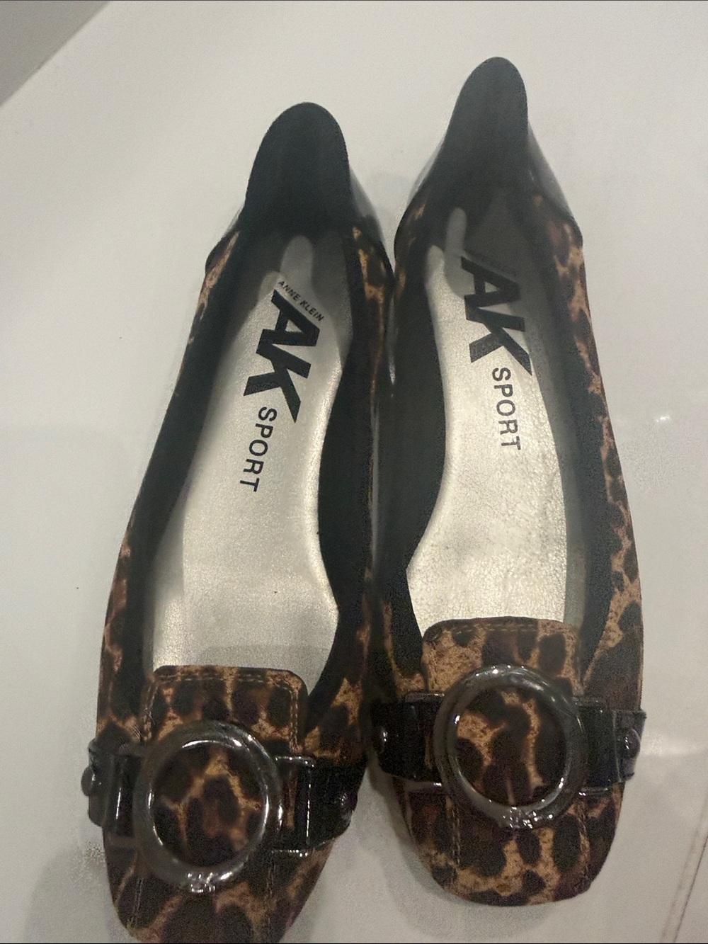 Anne Klein Leopard-Print Ballet Flats with Circular Buckle